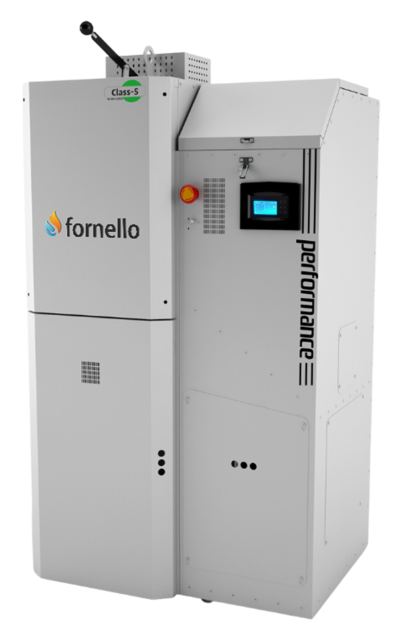 Centrala pe peleti Fornello Slimpel Performance 25 kw, arzator inox, sistem curatare arzator automat, pompa de circulatie, tiraj fortat , buncar 190 litri, pompa electronica Grundfos, sistem curatare mecanica schimbator de caldura, A+