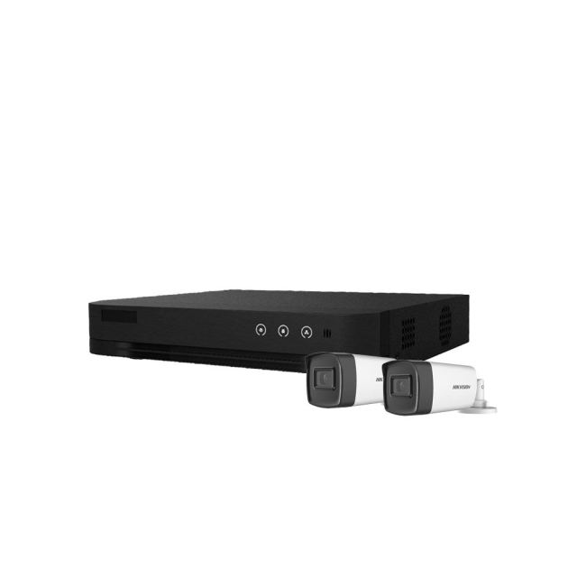 Sistem supraveghere exterior basic HikVision, 2 camere, 5 MP, IR 40 m, 2.8 mm, microfon