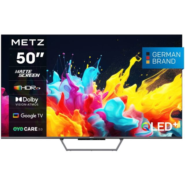 METZ Televizor METZ QLED 50MQE7600, 126 cm, Smart Google TV, 4K Ultra HD, Clasa F (Model 2024), Gri
