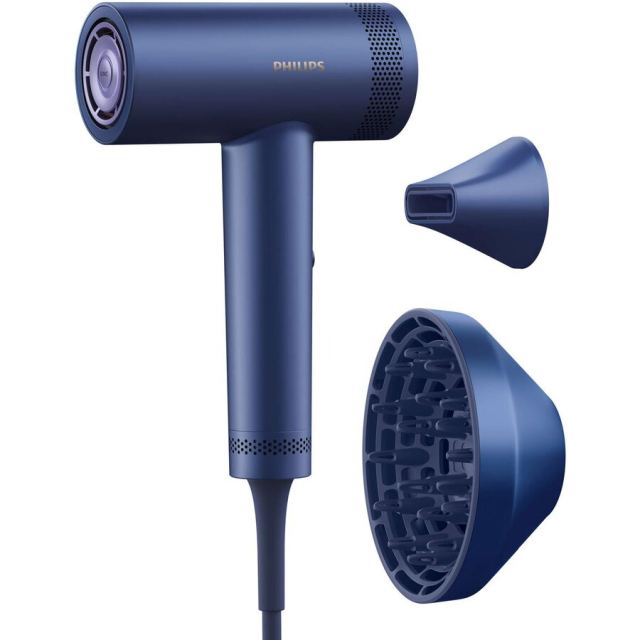 Philips Uscator de par Philips BHD839/10 Seria 8000, 1400W, Tehnologie ThermoShield, 3 viteze, 7 trepte temperatura, Difuzor pentru volum, Albastru