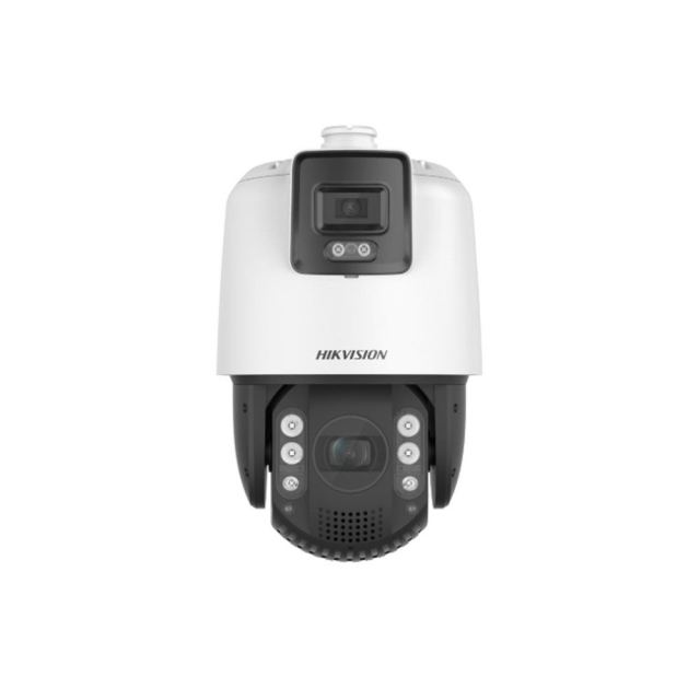 Camera supraveghere IP SpeedDome PTZ cu iluminare duala Hikvision TandemVu DS-2SE7C432MW-AEB(14F1)(P3), 4+4MP, 4 mm, IR/lumina alba, 200 m, alarma, stroboscop,  zoom optic 32x, auto-tracking, slot card, PoE