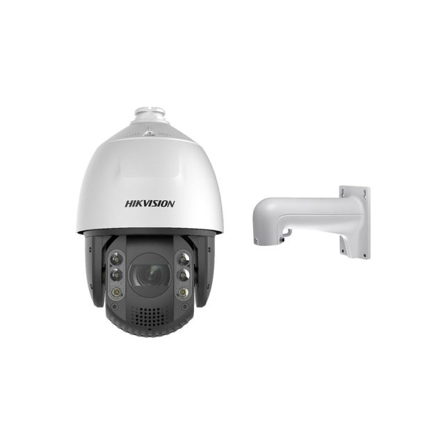 Camera supraveghere rotativa IP PTZ Speed Dome Hikvision Acusense DS-2DE7A432IW-AEB5, 4 MP, IR 200 m, 5.9 - 188.8 mm, motorizat, 32x, slot card, PoE, auto tracking + suport