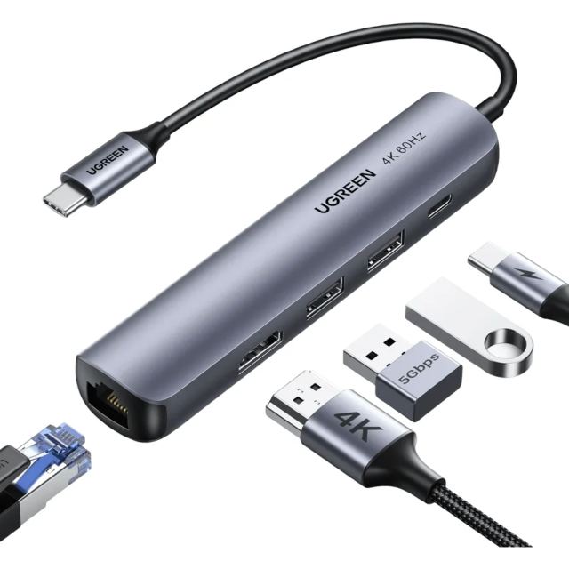 Ugreen Hub USB Ugreen CM418 5-in-1 USB-C Hub, 4K HDMI, Gigabit Ethernet, 2x USB 3.0, PD 100W