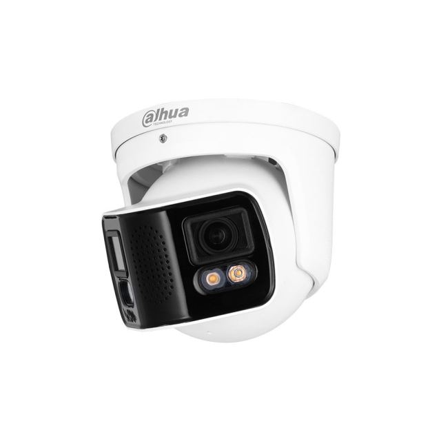 Camera supraveghere exterior IP panoramica Dahua WizMind IPC-PDW5849-A180-E2-ASTE-0360B, 2 x 4 MP, 3.6 mm, lumina calda 40 m, microfon si difuzor, slot card, PoE+