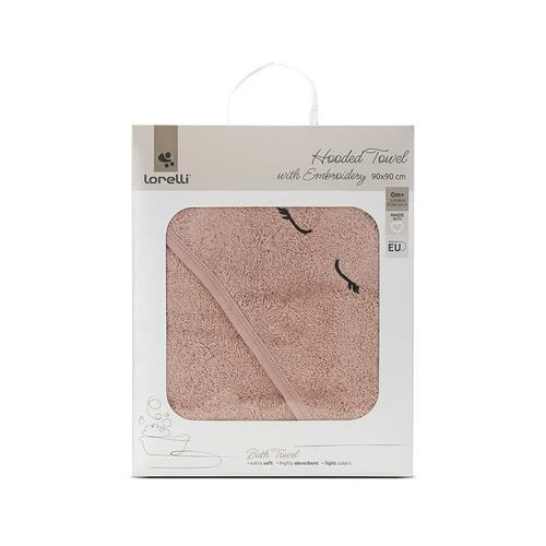 Prosop de baie cu gluga si broderie Lorelli Smoke Rose, 90 x 90 cm, 0 luni+, bumbac