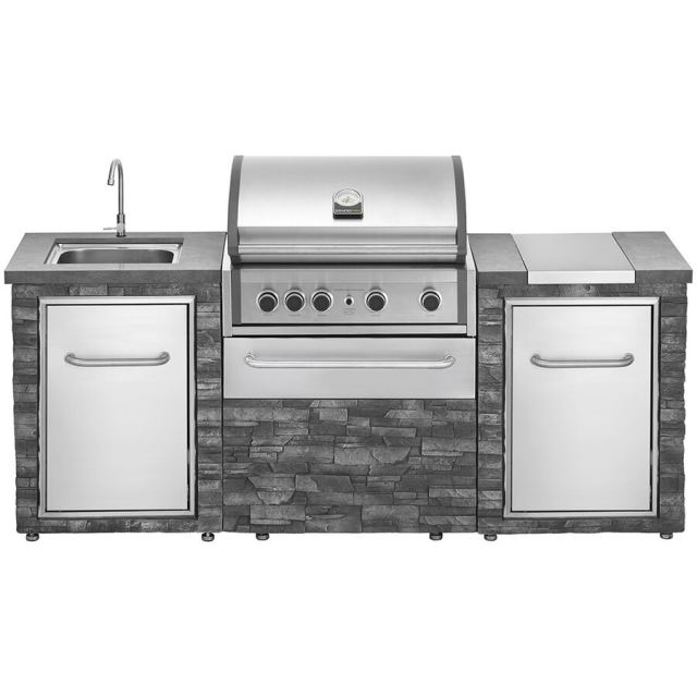 Grandhall&nbsp;Grandpro Bucatarie de exterior Grandhall Stone Island K04000235B si Gratar pe gaz Pro Elite 4 K04000309A, Gri
