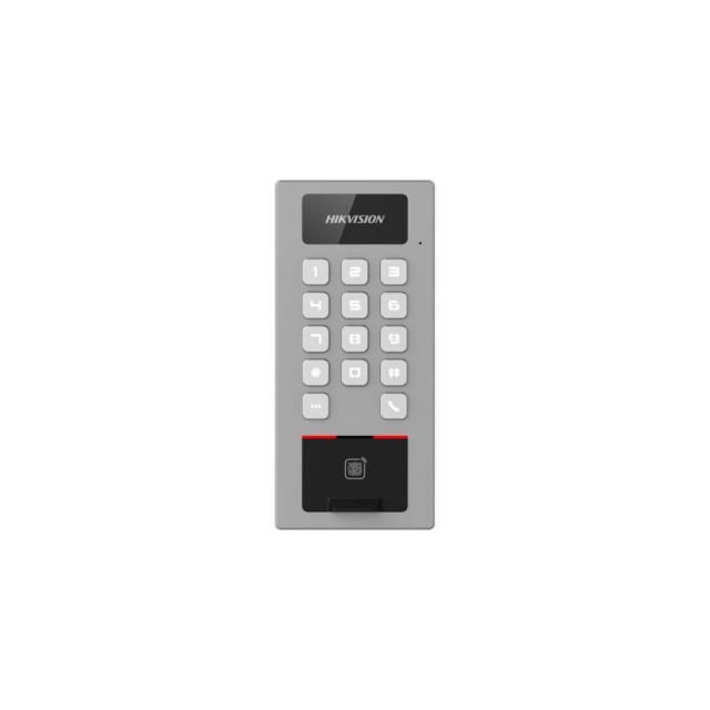 Post interfon exterior cu cititor proximitate si tastatura Hikvision DS-K1T502DBFWX, card M1, DESfire, amprenta, bluetooth, PIN