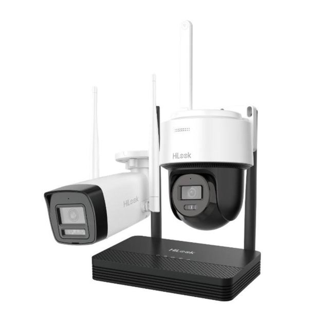 Kit supraveghere WiFi mixt HikVision Easy-Link HiLook IKS-2044BPH-PH/W, 4MP, 2.8 mm, IR 30 / 25 m, lumina alba 25 m, microfon, difuzor, detectie miscare, slot card