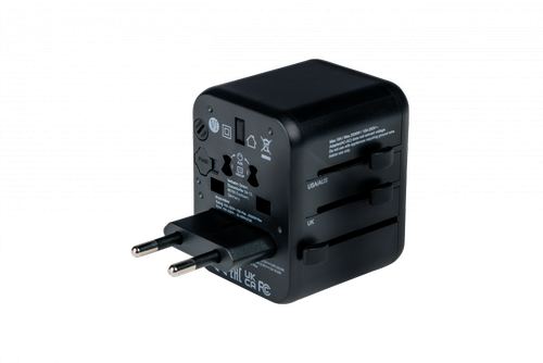 Adaptor universal Verbatim UTA-02, USB-C 20 W, USB-A 18 W, 2 x Schuko (Negru)