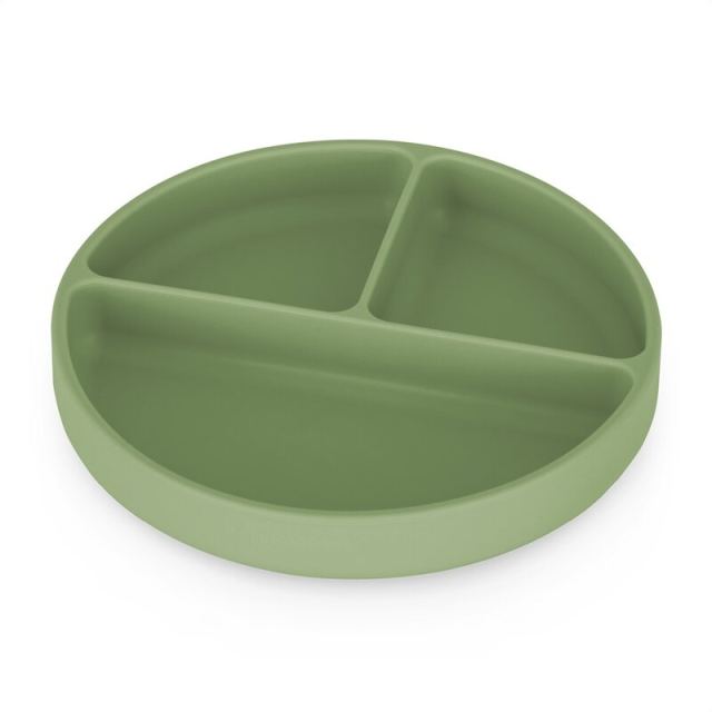 Farfurie compartimentata din silicon PetiteMars Sweet Pea Verde TakeMatch, cu ventuza si 3 compartimente, fara BPA, 500 ml, 6 luni+