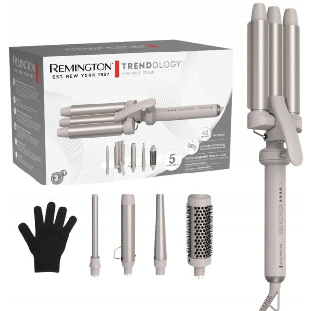 REMINGTON Ondulator de par Remington Trendology 5 in 1, 5 accesorii, tehnologie anti-electrizare, Bej