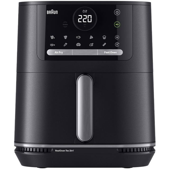 BRAUN Friteuza cu aer cald, fara ulei, Braun MultiFry 5 HF5050, 2in1: air fryer si cuptor, 2000W, 6 L, 2 elemente incalzire, tehnologie RealOven, 15 programe automate, temperatura ajustabila, ecran digital, oprire automata, Negru