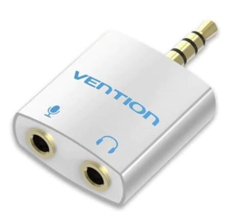 Adaptor audio Vention BDBW0, 3.5 mm jack male - 2 x 3.5 mm jack female, Alb