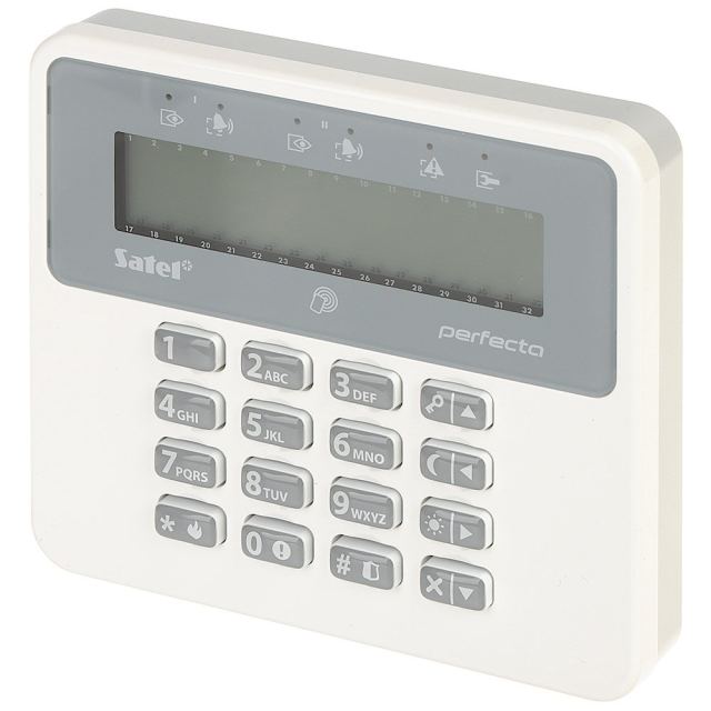 Tastatura LCD wireless Satel Perfecta PRF-LCD-A2, RF 800 m, 868 MHz, cititor card, semnal acustic, tamper