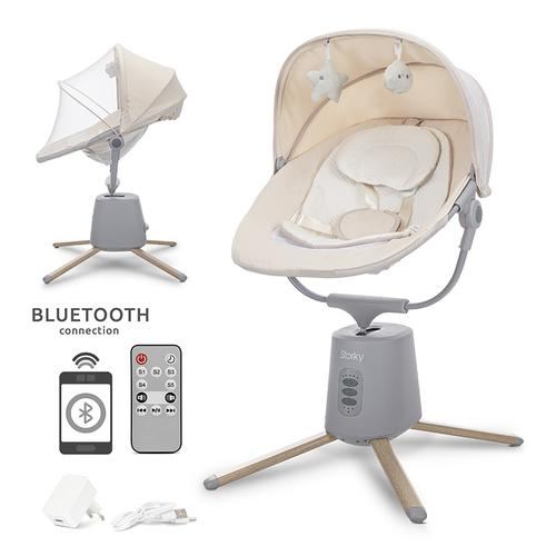 Leagan electric pentru bebelusi Lorelli Storky, Bluetooth, telecomanda, 5 viteze de leganare, potrivit 0-6 luni, Bej