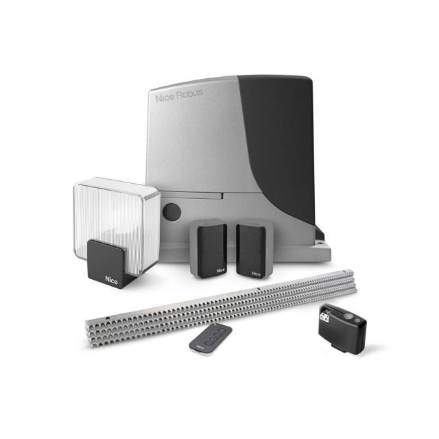 Kit automatizare poarta culisanta Nice ROBUSKIT RB600KCE FULL, 600 Kg, 230 Vac, 8 m, receptor OXIBD, cremaliera metalica