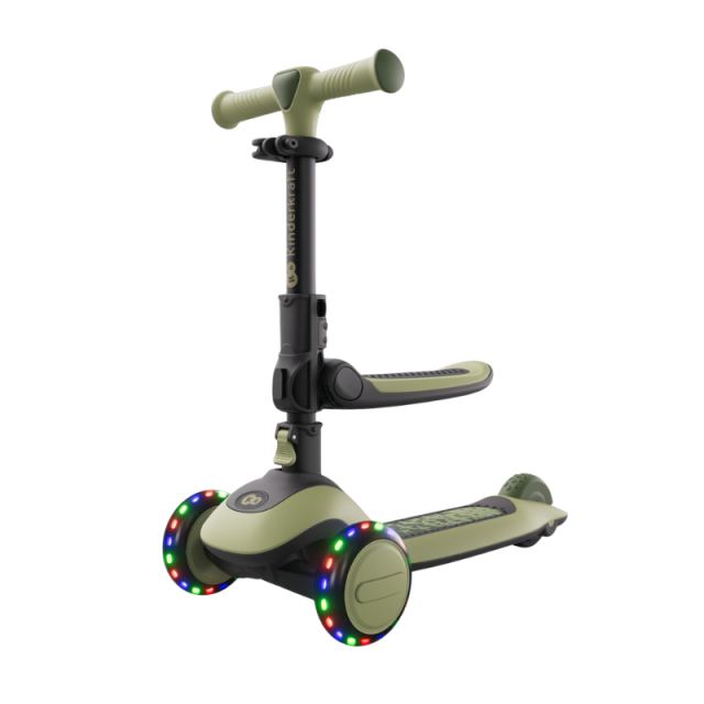 Trotineta pentru copii Kinderkraft Halley 2 Grassland Green, reglabila, pliabila, roti Led luminoase, cu scaunel