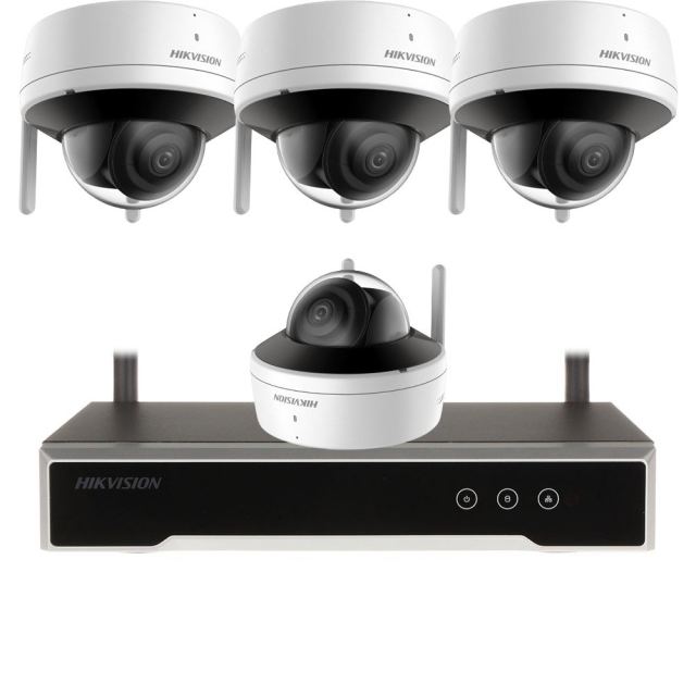 Sistem supraveghere exterior IP WiFi Hikvison KIT-HK-WF-4INT2MP30IR-A, 2 MP, 2.8 mm, IR 30 m, slot card, microfon si difuzor