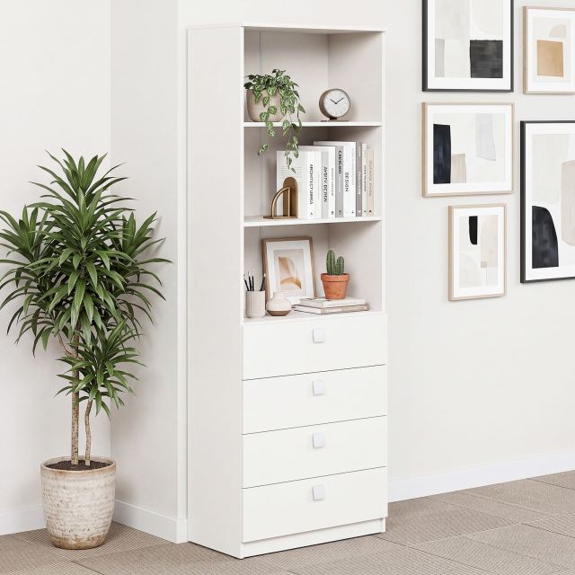 Biblioraft LINEA 70, 2 rafturi, 4 sertare