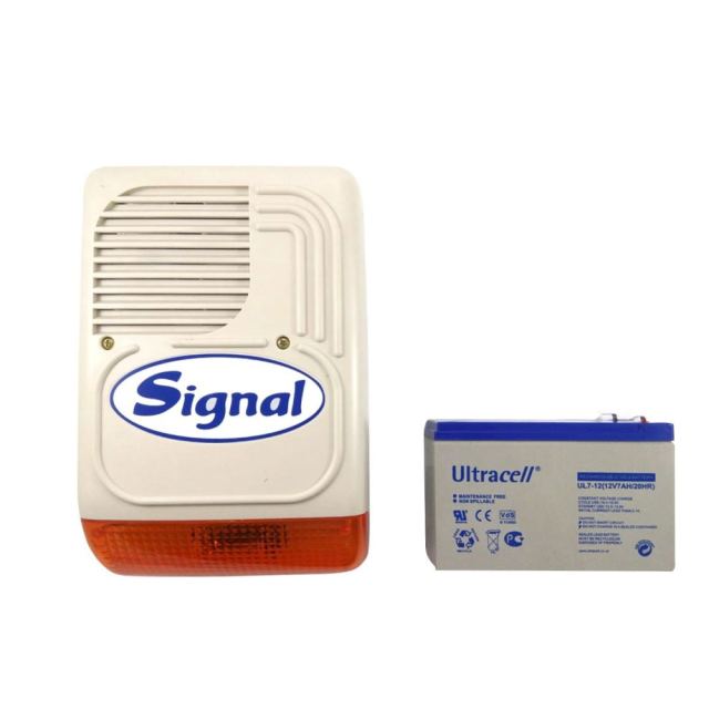 Kit sirena de exterior cu acumulator 12V 7Ah Paradox PS 128 + AC 7AH, 128 dB, tamper