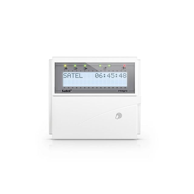 Tastatura centrala alarma Satel Integra INT-KLCDR-W 2 zone, cititor proximitate, buzzer, iluminare alba