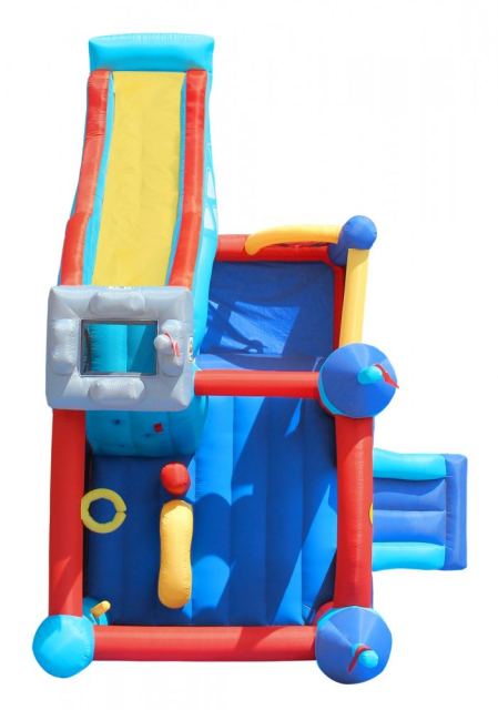 Saltea gonflabila Playcenter 13 in 1 cu doua tobogane, spatiu pentru catarat, loc pentru sarituri, loc de joaca cu bile, cos baschet si obstacole