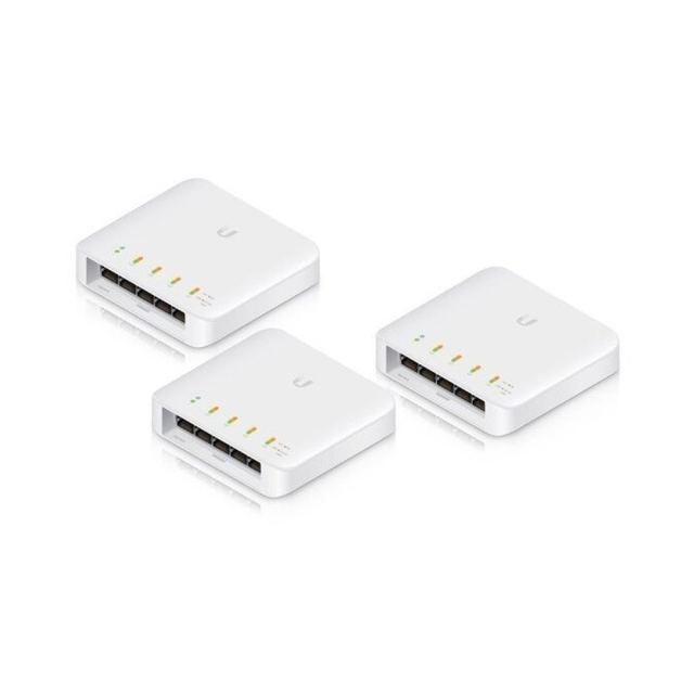 Kit switch Ubiquiti UniFi Switch Flex, 5 porturi, PoE+, Layer 2, 46 W buget, cu management, 3 bucati