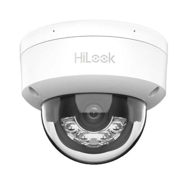 Camera supraveghere IP Dome cu iluminare duala Hikvision HiLook IPC-D120HA-LU, 2 MP, IR/lumina alba 30 m, 2.8 mm, microfon, detectare miscare, PoE