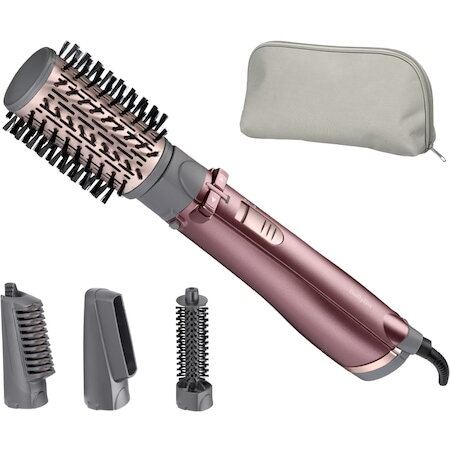 Babyliss Perie rotativa BaByliss AS960E, 1000W, Ionizare, 4 Accesorii, 2 Setari temperatura/viteza, Cool-Shot, geanta depozitare,Roz-Gri