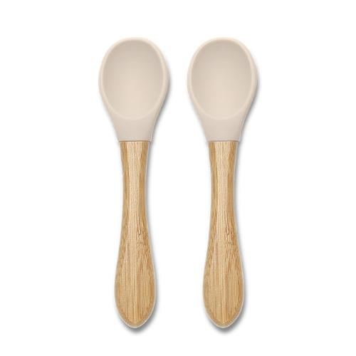 Set 2 lingurite din silicon si bambus Lorelli Beige, forma ergonomica, 6 luni+