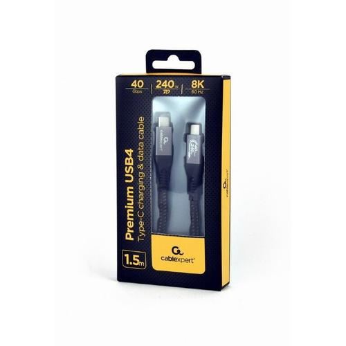 Cablu de incarcare si date Gembird, USB 4 Type-C, Ultra HD 8K, tesatura, 1.5m (Negru/Gri)