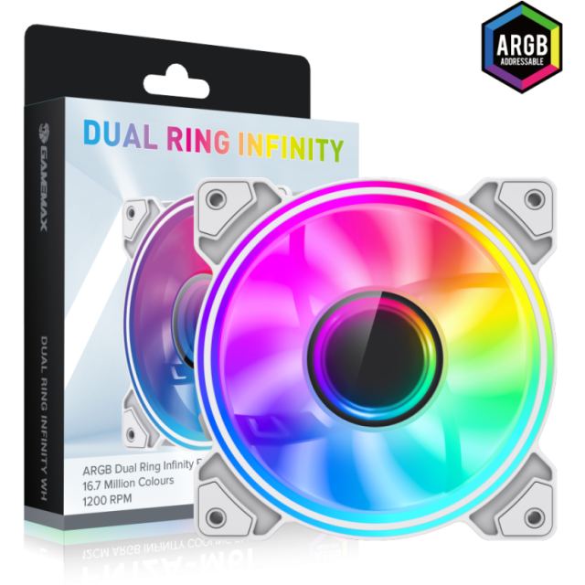 Gamemax Ventilator Carcasa Gamemax DUAL RING INFINITY WH, 120mm, ARGB Dual Ring Infinity, 1200 RPM