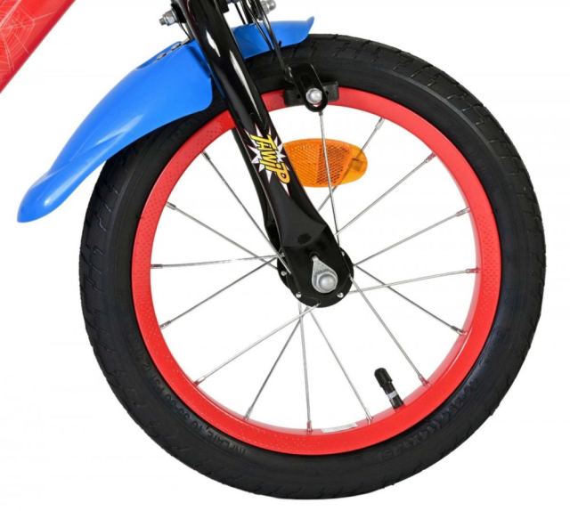 Bicicleta pentru copii EL Spiderman 14 inch, frana de mana pe roata fata, scaun si ghidon reglabil, spite metalice, roti gonflabile, stopuri reflectorizante