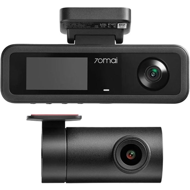 70MAI Camera auto DVR 70mai T400-1, 3 obiective, Camera spate RC21, 2K + 1080P, Ecran 1.9, Wi-Fi, Control vocal, Control aplicatie, Negru