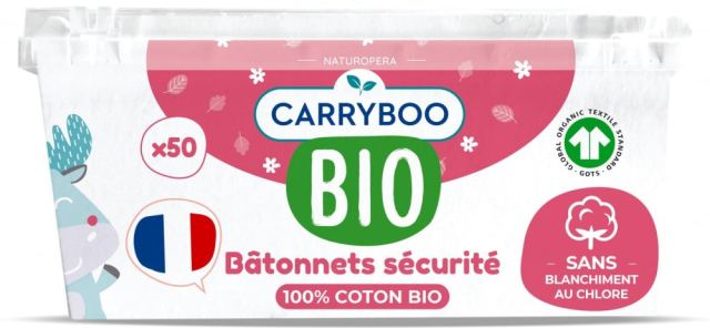 Betisoare cu bumbac Bio securizate pentru bebelusi Carryboo 50 bucati