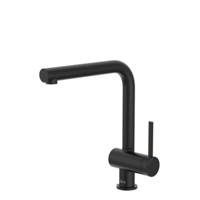 Roca Baterie sanitara bucatarie Roca, Gama Ona, pipa inalta, tip L, monocomanda, pivotanta, cartus ceramic, negru
