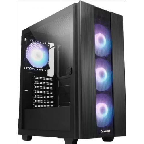 Chieftec Carcasa PC Chieftec GS-02B-OP Hunter 2, Middle Tower, Sticla temperata, Fara sursa, ARGB, 6 ventilatoare compatibile, 4 incluse, Negru