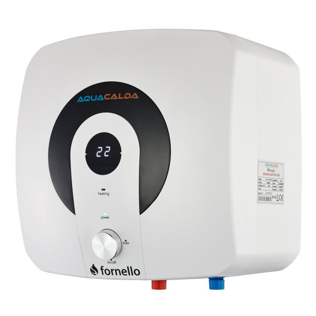 Boiler electric  Fornello AQUACALDA ECO, 6 Litri, montaj deasupra chiuvetei,  2000 watt, reglaj extern al temperaturii, poliuretan expandat, grad de protecție IPX4, dimensiuni compacte si afisaj digital