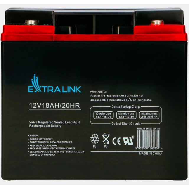 EXTRALINK Baterie plumb-acid pentru UPS, Extralink, AGM, 12V, 18Ah, Fara intretinere, Pentru o sursa neintreruptibila, VRLA, Extern, Negru