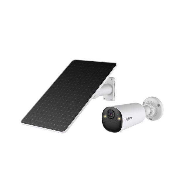 Camera supraveghere 4G cu panou solar si iluminare duala Dahua KIT/BF4CP-4G-0210B-XL/M0508, 4 MP, 2.1 mm, IR/lumina alba 15/20 m, PIR 12 m, detectie persoane si vehicule, microfon si difuzor, acumulator 32.4 Wh, alarma, slot card