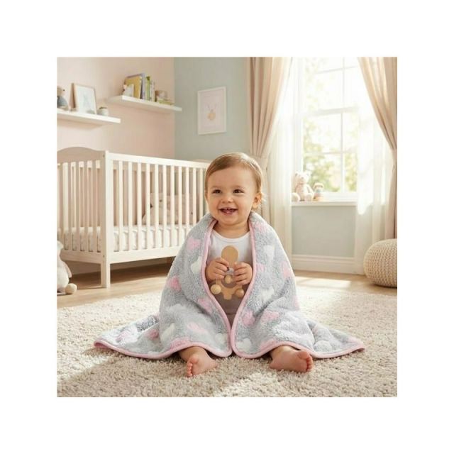 Paturica pufoasa pentru bebelusi New Baby 80x90 cm Grey Heart