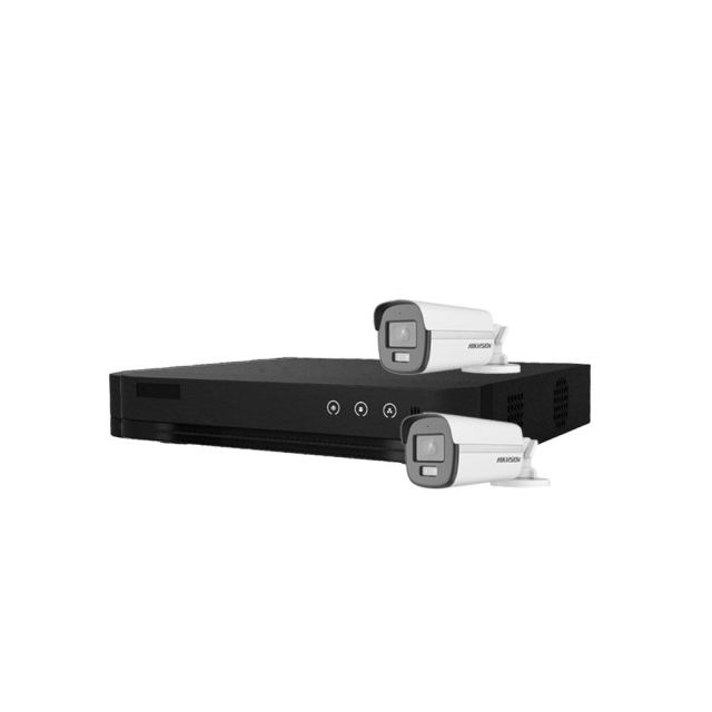 Sistem supraveghere exterior basic HikVision, 2 camere, 5 MP, lumina alba 40 m, 2.8 mm