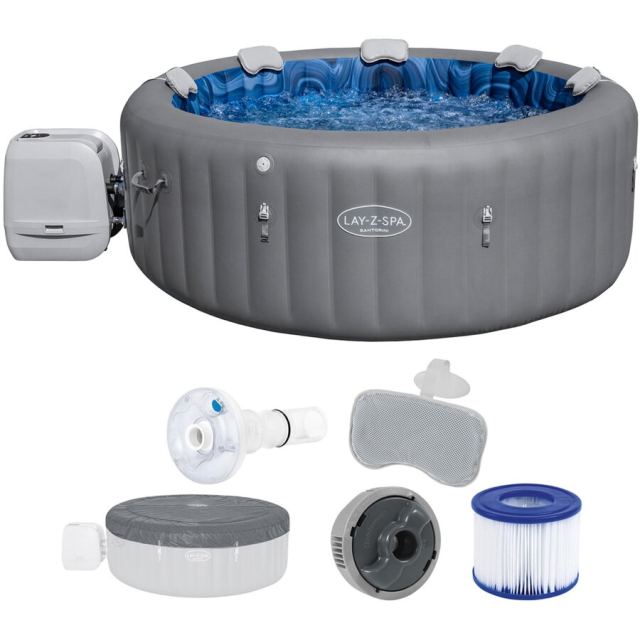 Bestway Cada cu hidromasaj gonflabil Bestway, LAY-Z-SPA Santorini HydroJet Pro, cu control prin aplicatie, pentru 7 persoane, grafit, 216 x 80 cm