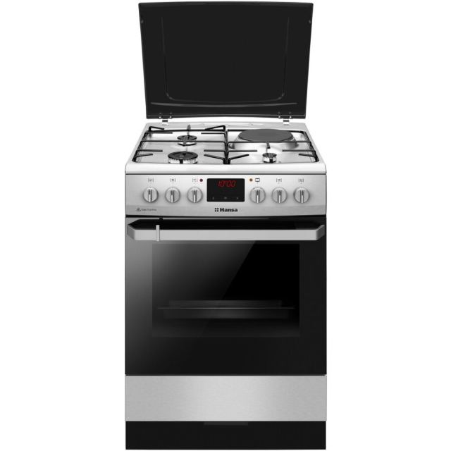 hansa Aragaz Hansa FCMX68209, Mixt, 3 arzatoare/ 1 zona de gatire, Grill, Rotisor, Timer, Clasa A, 60 cm, Inox