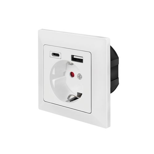 Priza LogiLink PA0262, pentru perete, 1 priza, 1xUSB-A, 1xUSB-C, 5 V/2.8 A, 230 V AC, 50 Hz, Alb