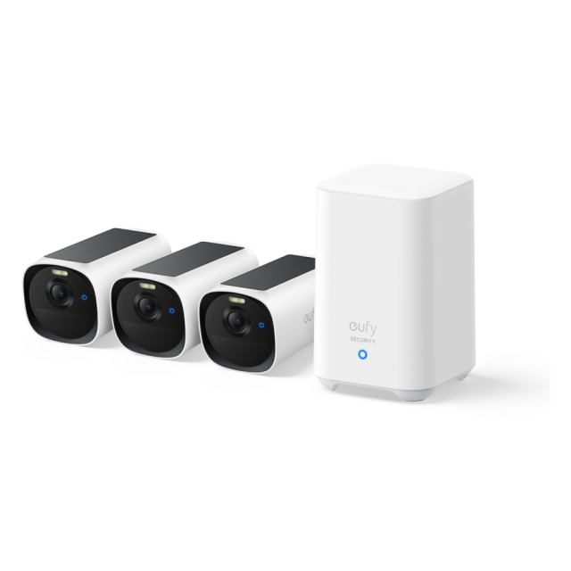 eufy Kit supraveghere video eufyCam E40, 2K HD, Incarcare solara, MaxColour Vision, Homebase 2 + 3 camere video