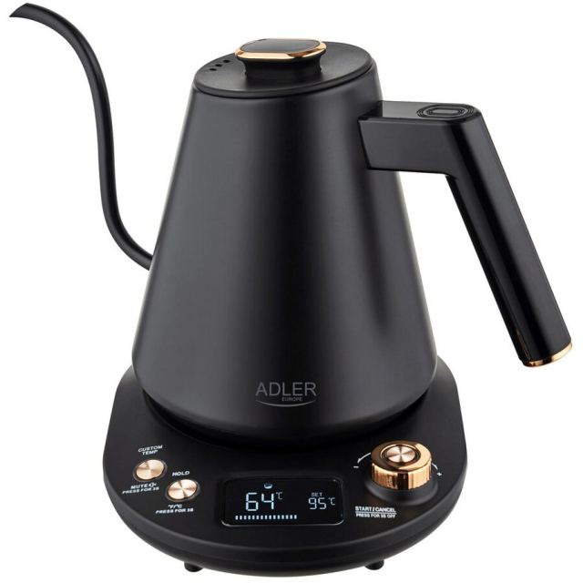 ADLER Cana electrica Adler AD 1349, 900-1100 W, capacitate 1L, 40-100 C, Mentinere caldura, Afisaj LED, Negru