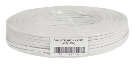 Cablu telefon 4 fire Emtex TEL-C4100W, 100 m, Alb