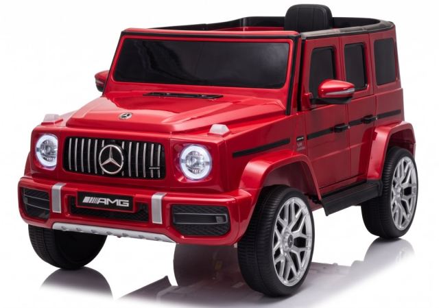 Masinuta electrica pentru copii cu licenta Mercedes-Benz G63 Rosu, telecomanda 2.4G, scaun din piele, lumini LED, oglinzi retrovizoare, muzica, usi inalte cu deschidere, suspensii, centura de siguranta