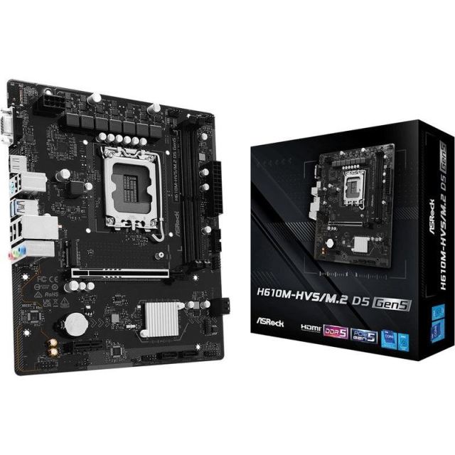 ASROCK Placa de baza ASRock H610M-HVS/M.2 D5 GEN5, Intel H610, Socket LGA 1700, mATX, DisplayPort, HDMI